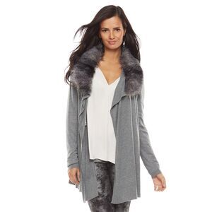 Jennifer Lopez Jlo Faux-Fur Open-Front Cardigan Large Gray